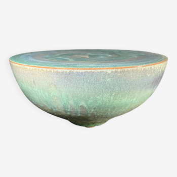 Half-ball vase by antonio lampecco in turquoise ceramic, ca 1980