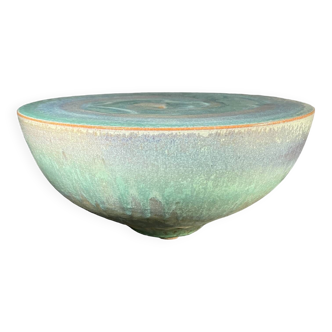 Vase demi boule par antonio lampecco en céramique turquoise, ca 1980
