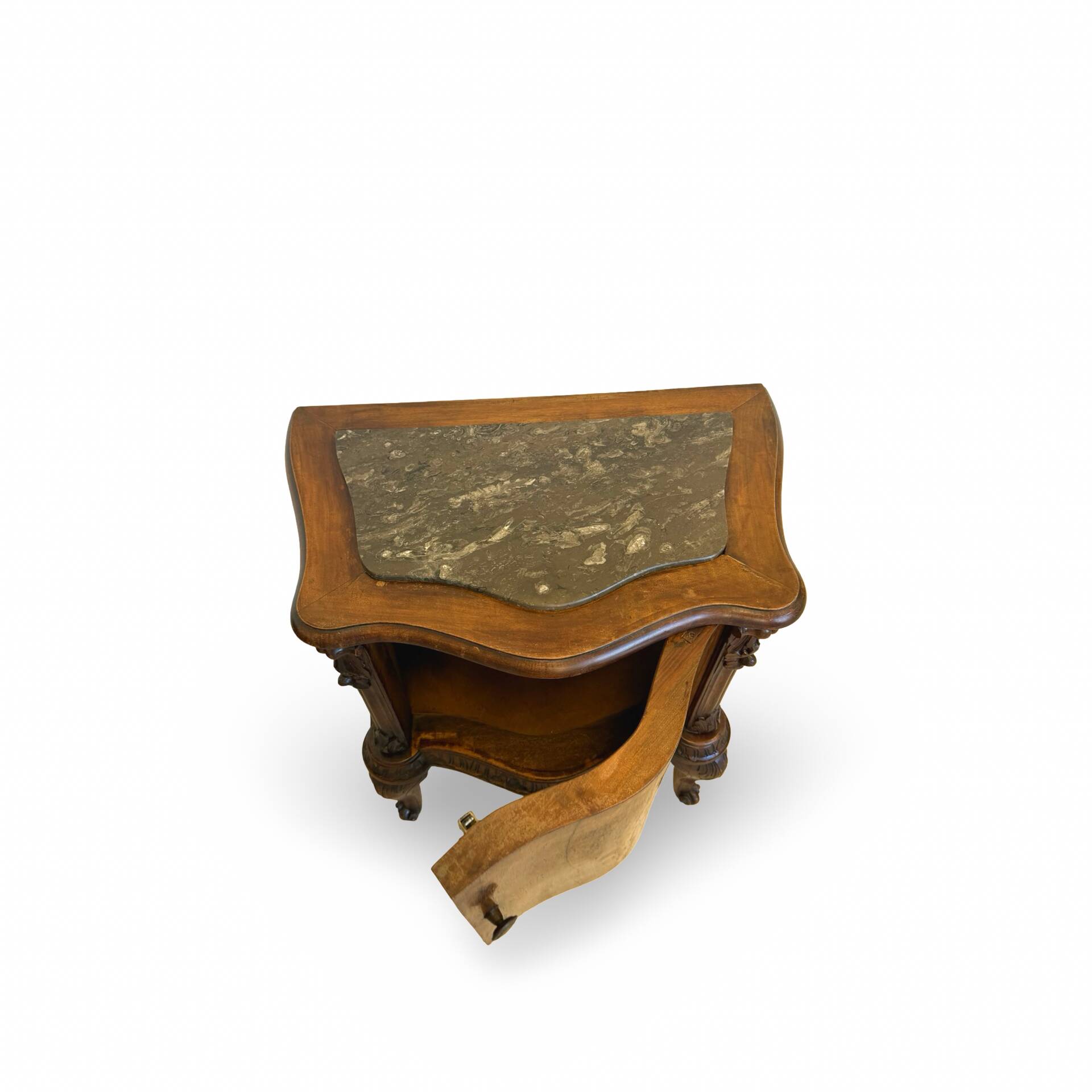 serpentine nightstands in walnut Art Deco