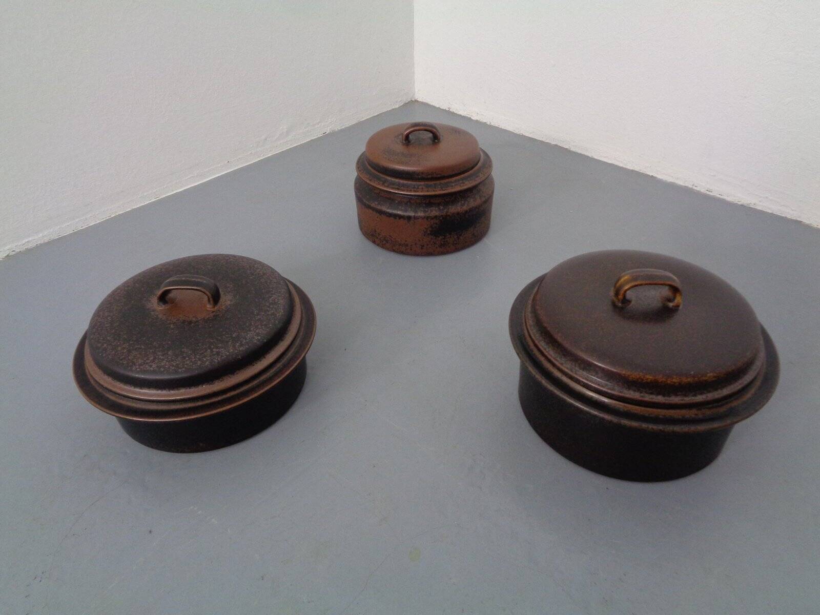 Finnish Ruska Soup Bowls with Lids by Ulla Procope for Arabia, Set of 3, 1960s, Set of 3