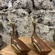 Pair of duck or swan in wood and brass sculpture