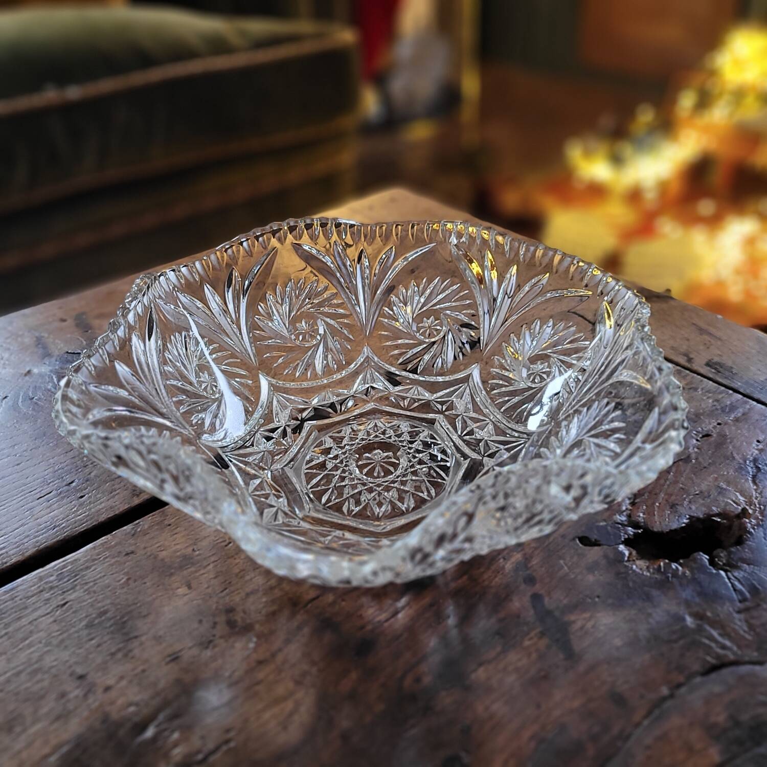 Large Cut Glass Bowl/Salad Bowl - Star Pattern