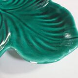 empty pocket cup leaf shape green ceramic slip, some chips on one edge