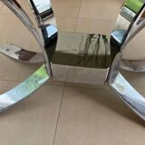 Table ovale vintage chrome et verre fume