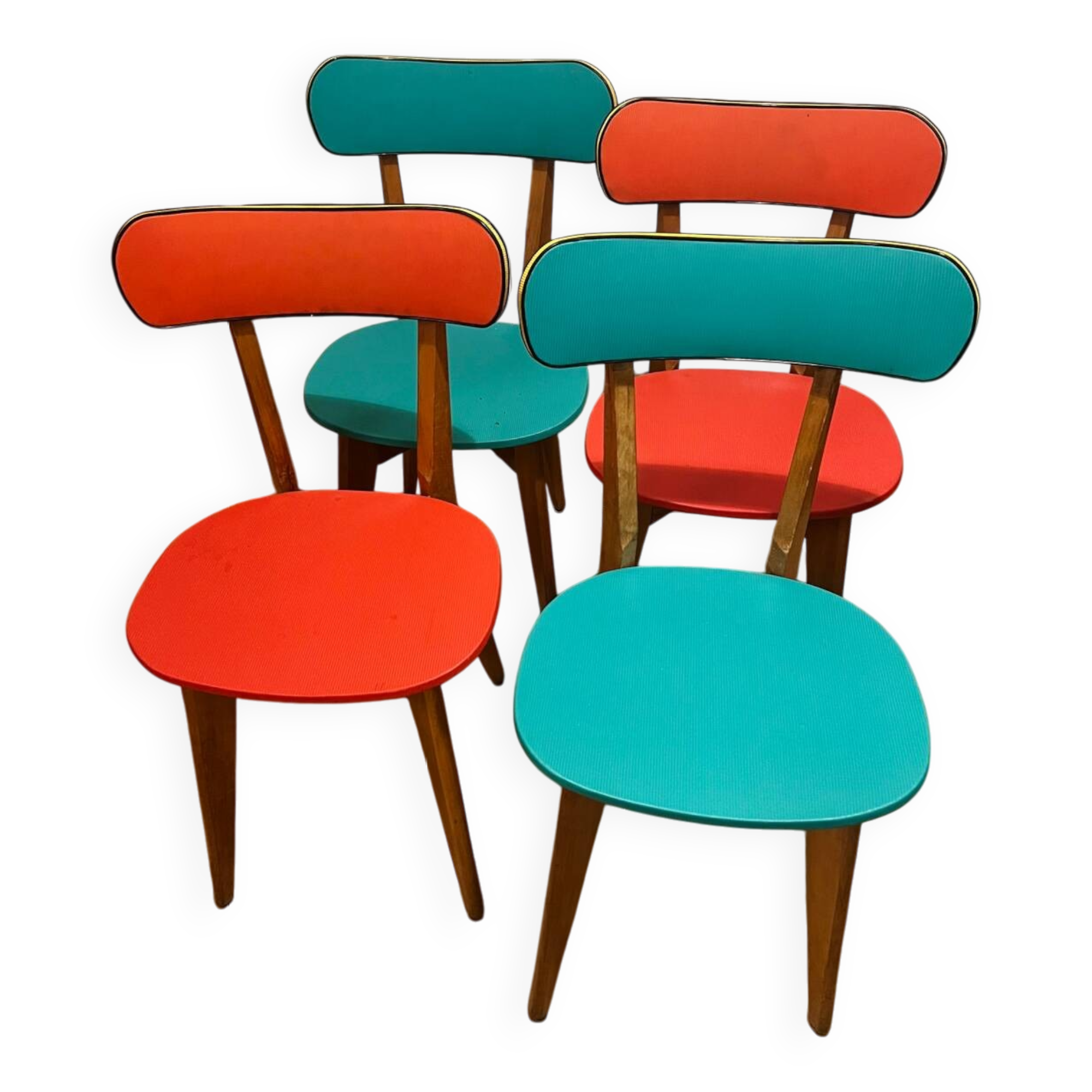 Set of 4 Vintage Compass Leg Chairs 70s