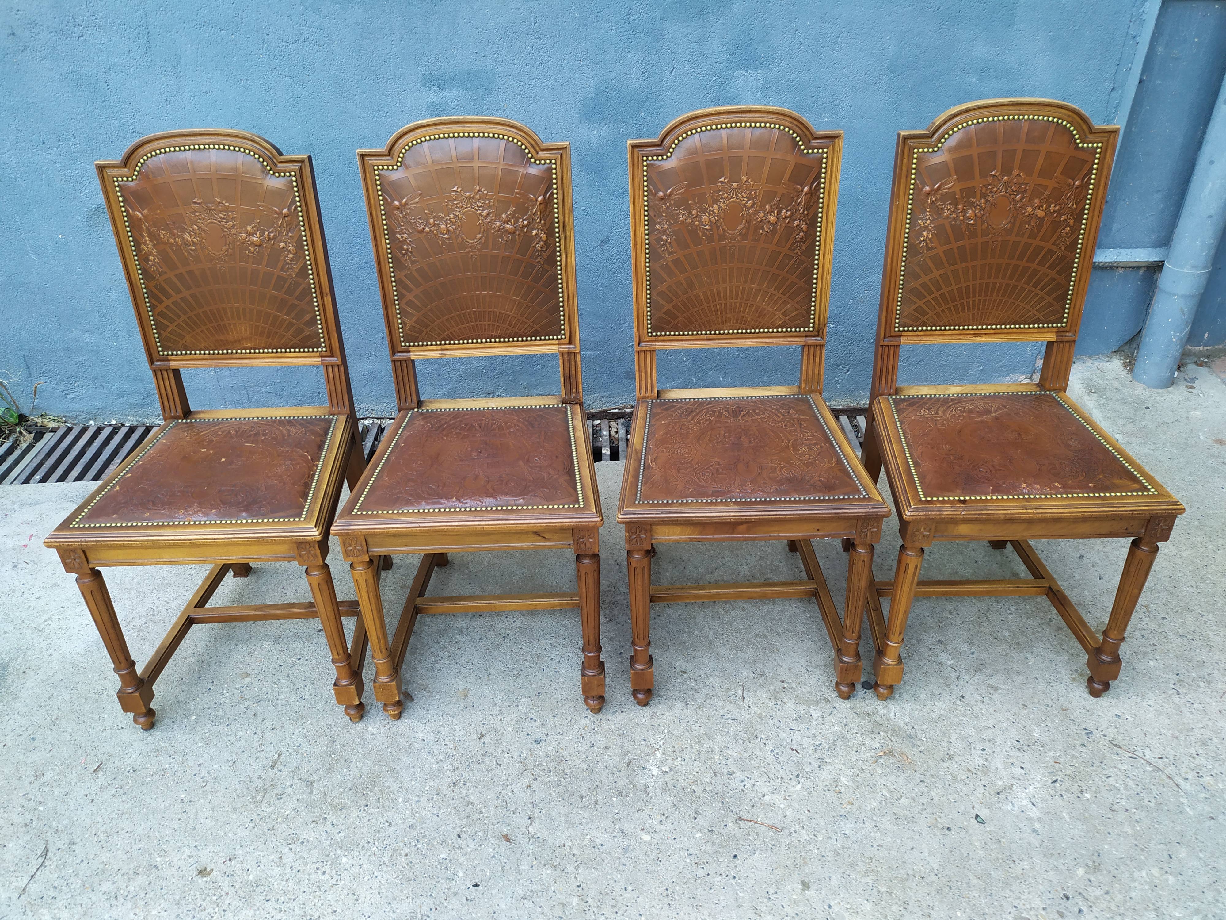 4 Louis XVI leather chairs