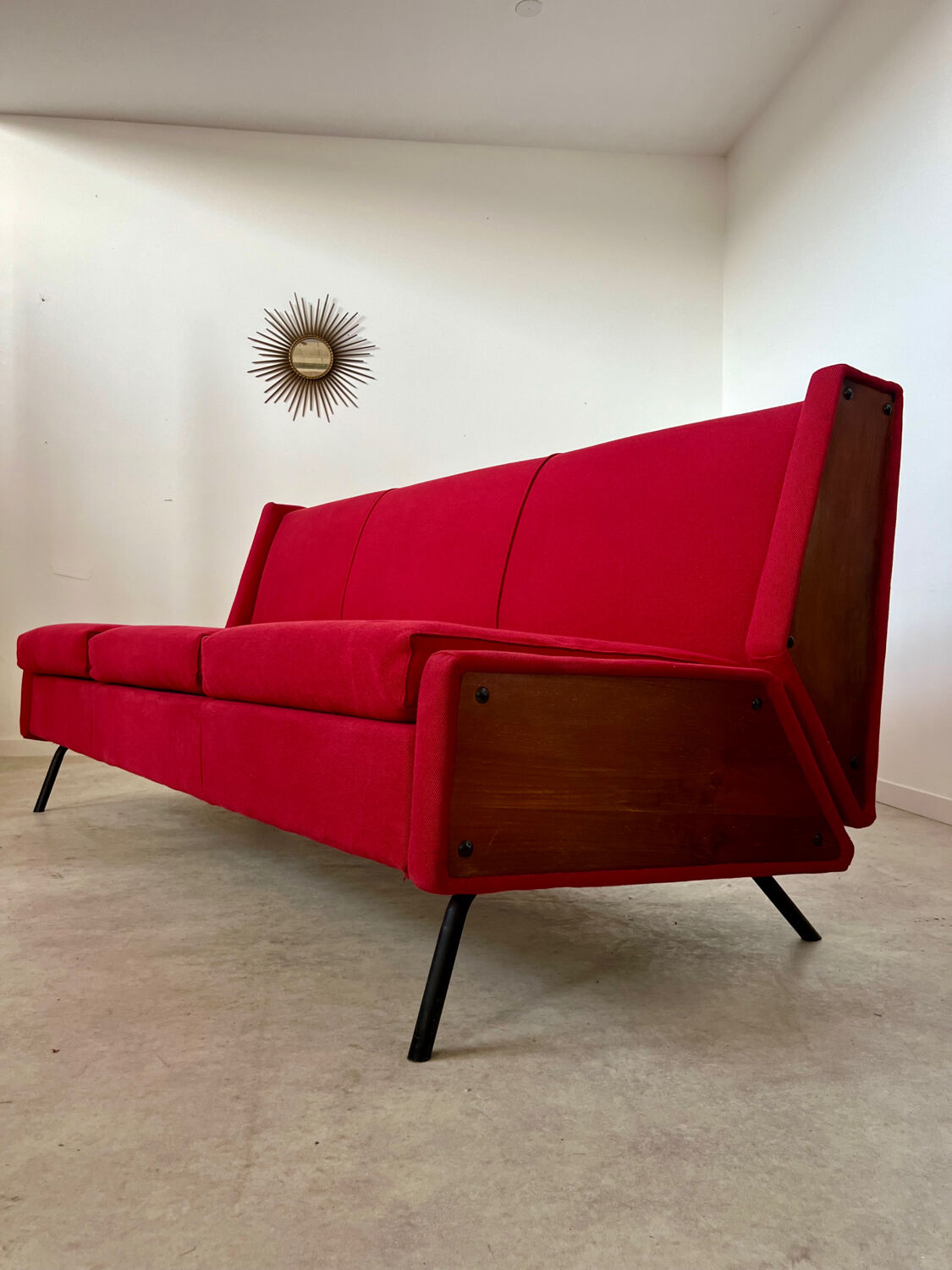 Antique Italian design fabric sofa from the 60s, vintage convertible