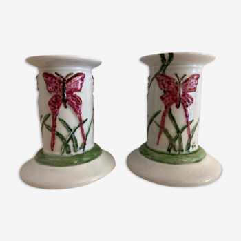 Pair of Limoges porcelain candle holders, Philippe Deshoulières
