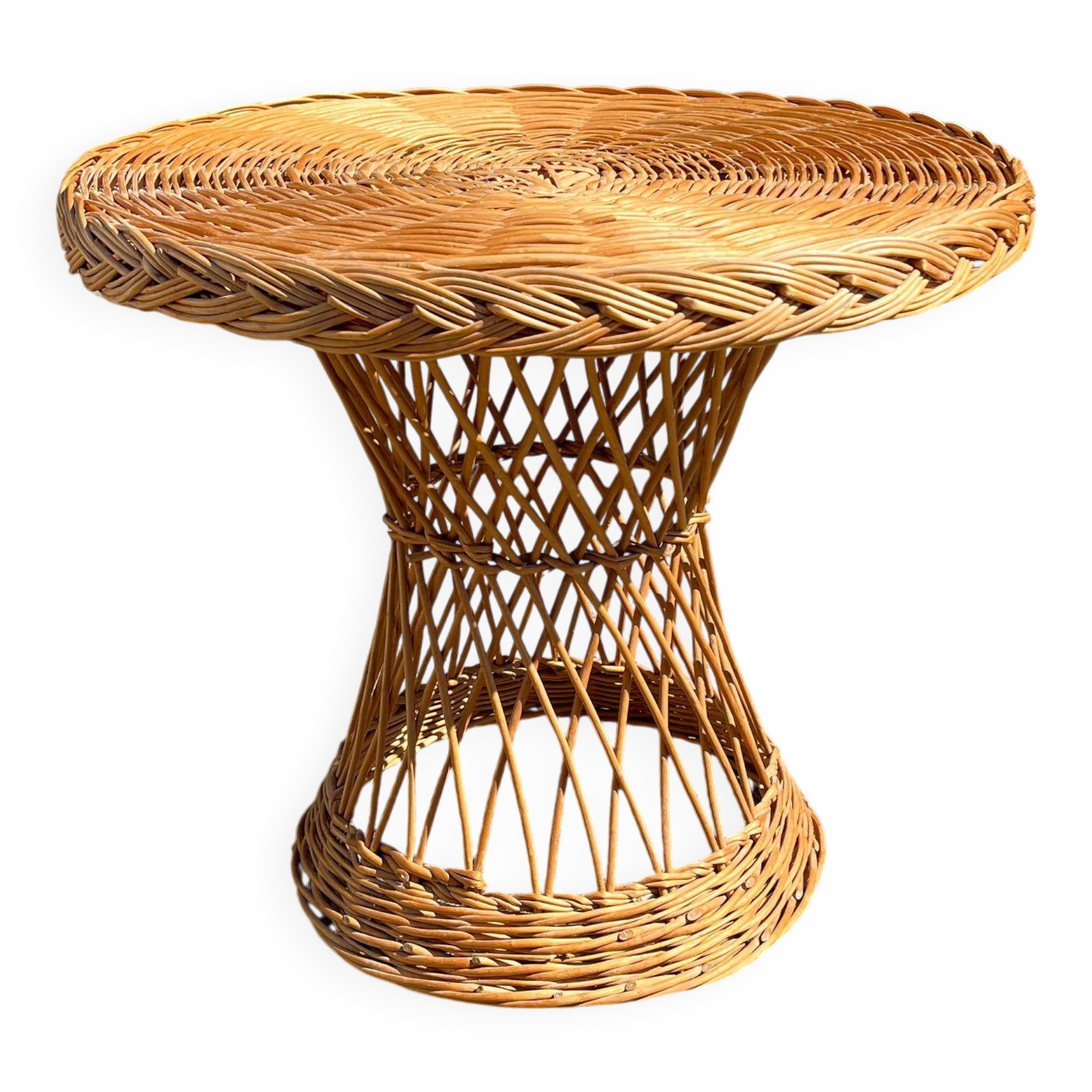 Vintage rattan and wicker side table