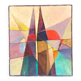 Oil on Swedish panel – 'Geometric Composition' by Stellan Widholm – Signed – vintage and framed – 35 × 32 × 5 cm