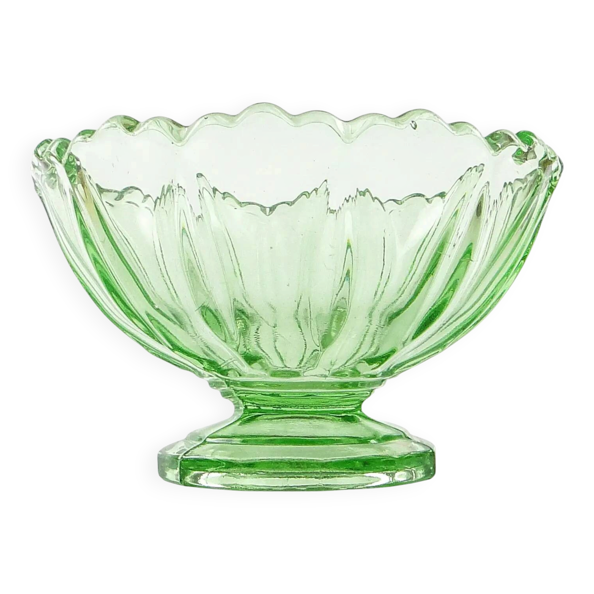 Ring Around fruit bowl, mid-century modern, pressed glass, Ząbkowice, Poland, 1950s