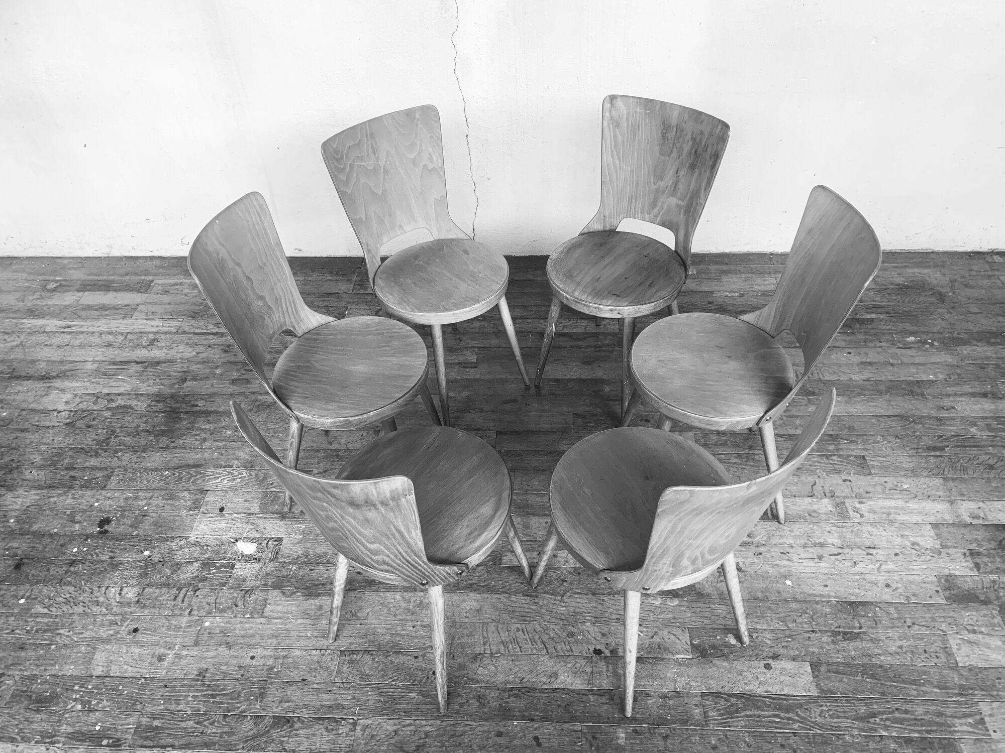 Series of 6 chairs bistro Baumann model Dove year 1950/1960