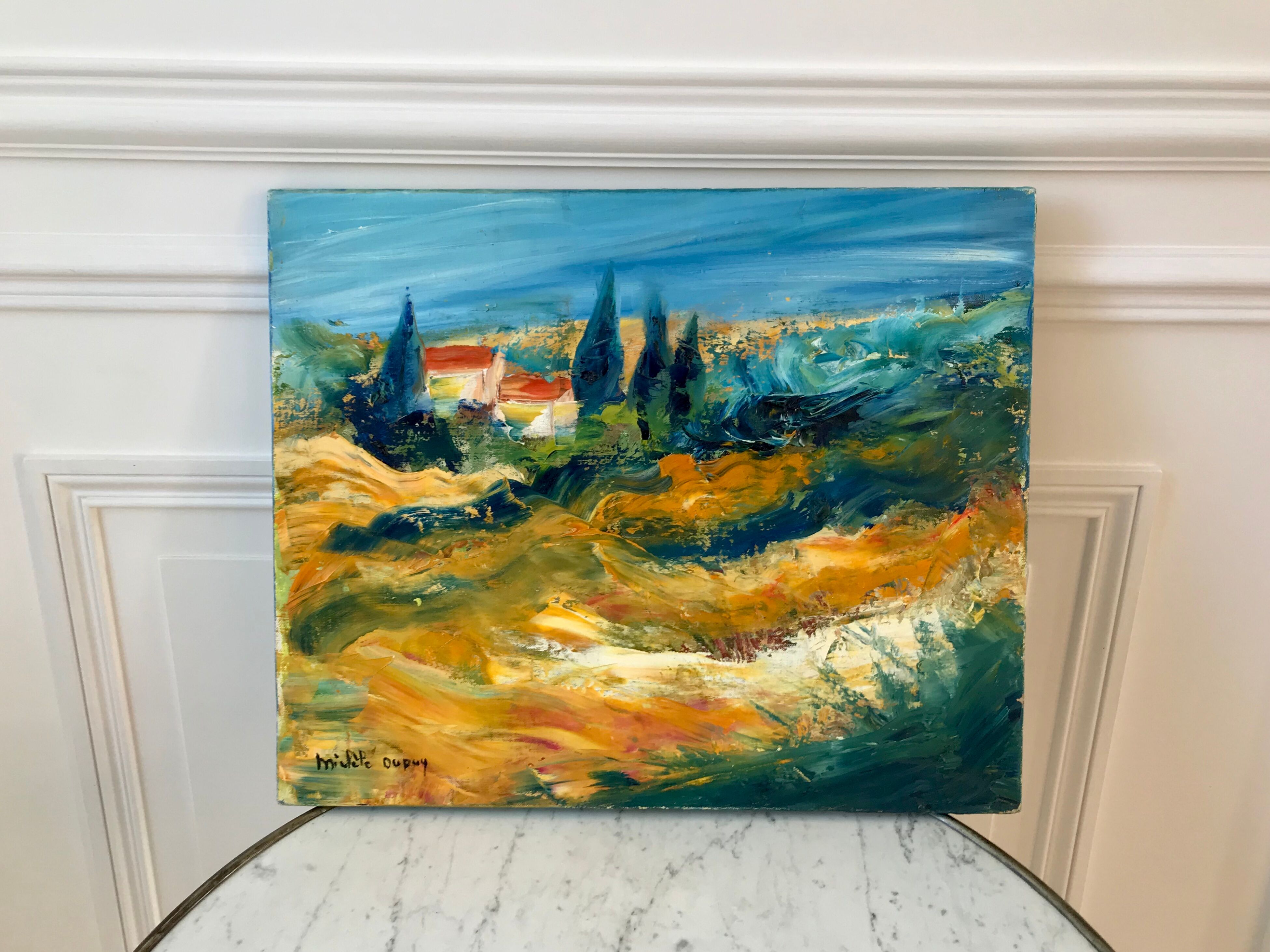 Oil on canvas painting landscape signed