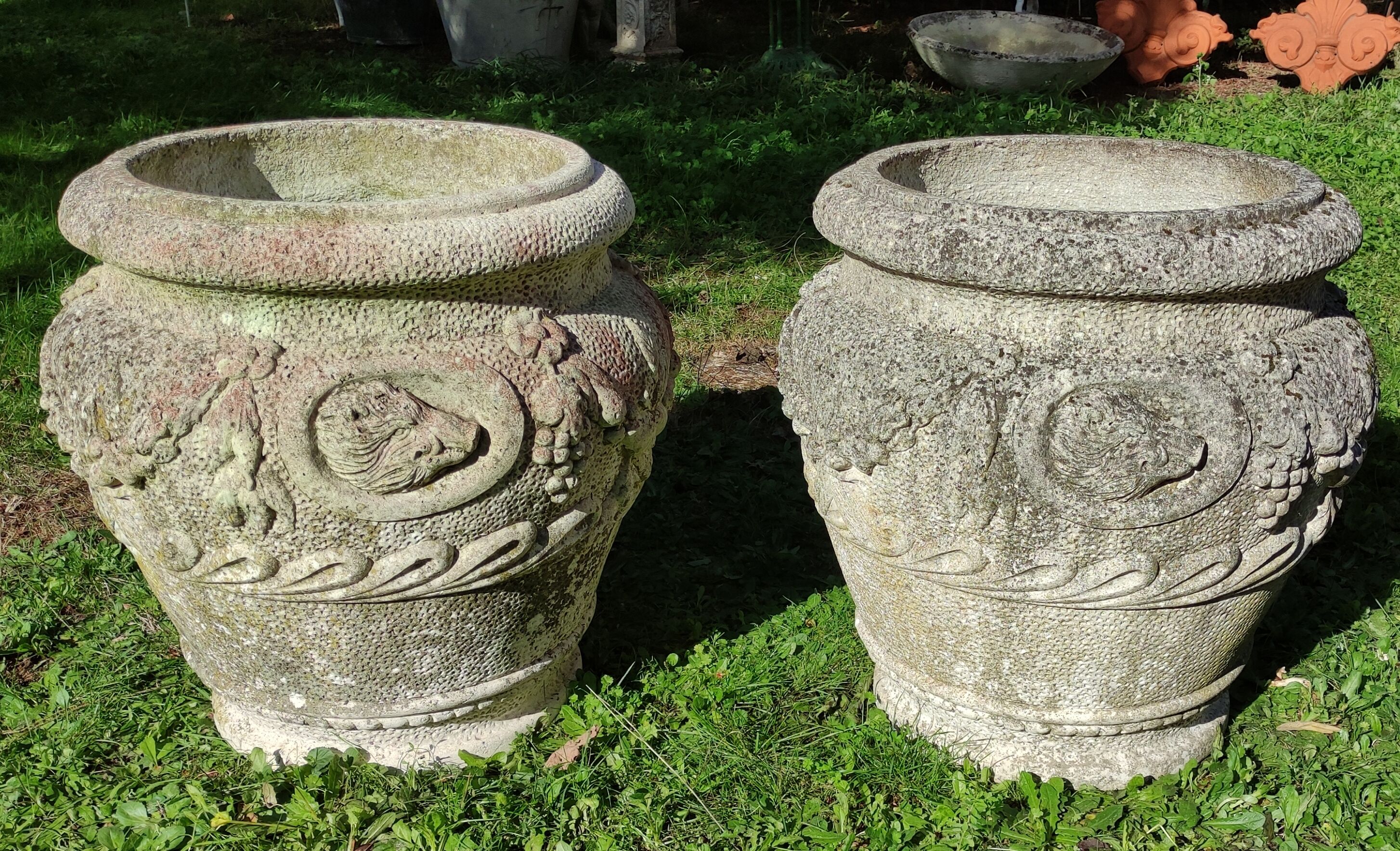 Pair of Medici pot caches in reconstituted stone