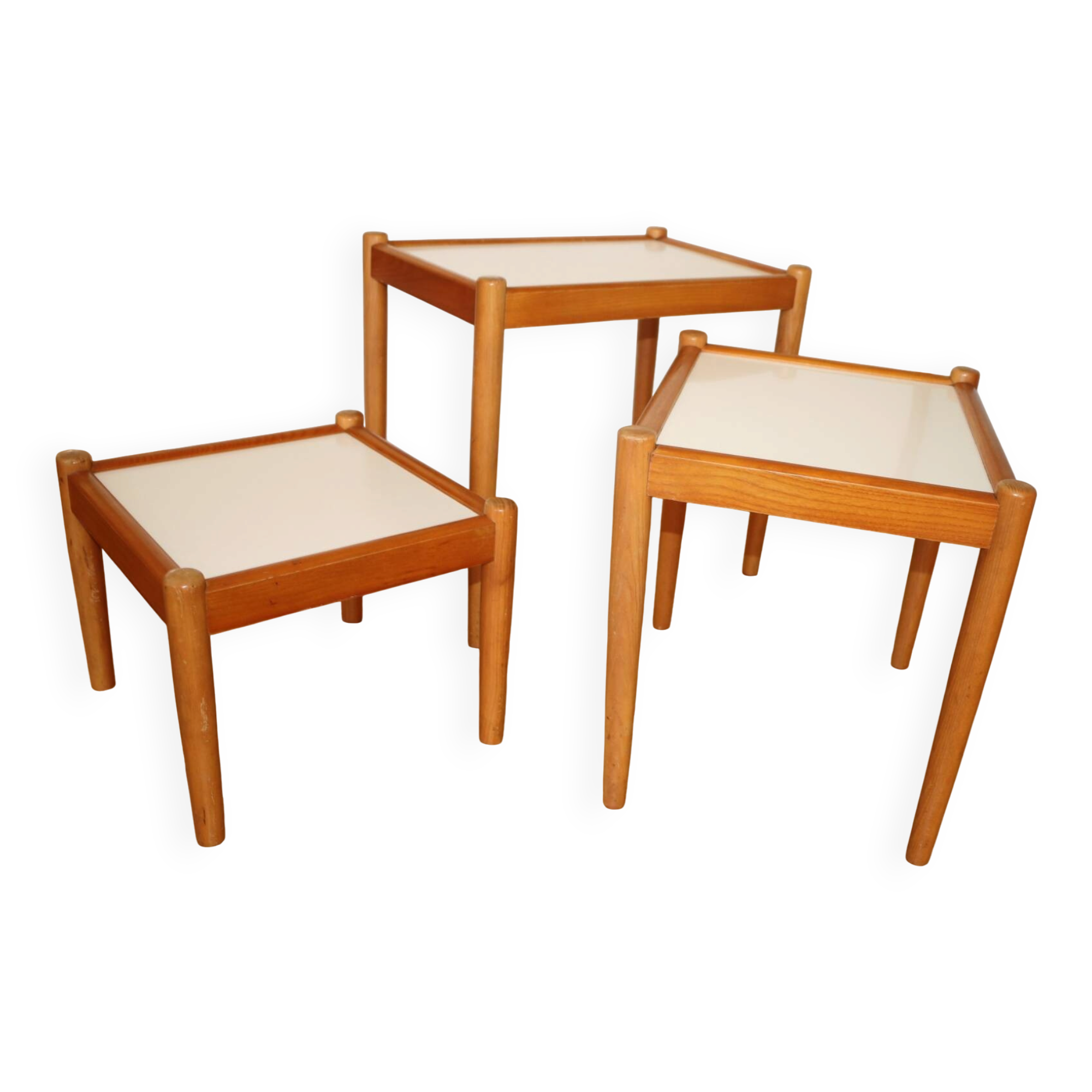 3 tables gigognes hêtre mélaminé blanc