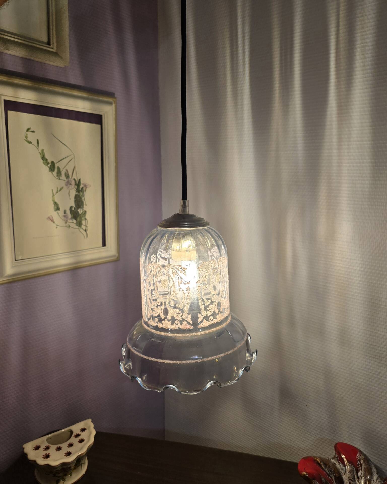 Suspension lampshade bell Vianne in petrol blue colour