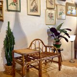 Vintage bamboo and rattan telephone bench