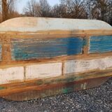 Oval table in polychrome wood
