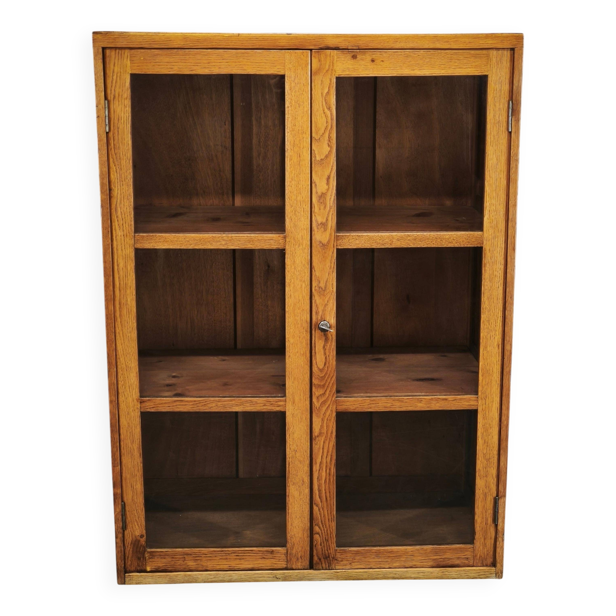 1930s Czech Oak Glass Bookcase from a Baťa Factory