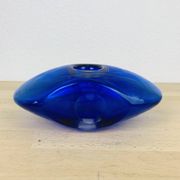 Vase lentille verre soufflé bleu
