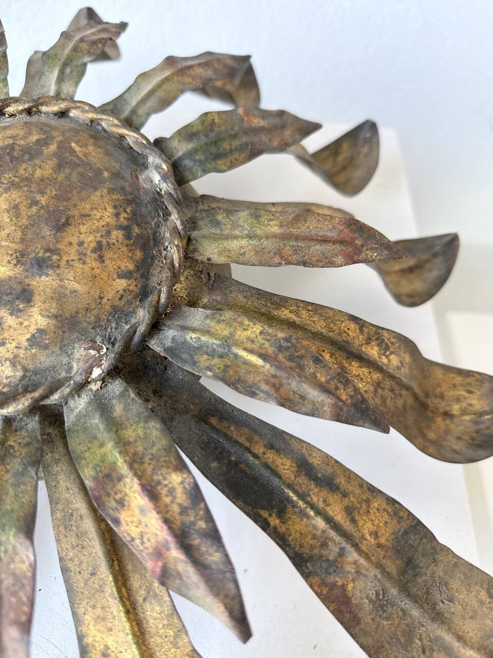 Ceiling or wall light with sun motif, brass, 1950s