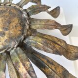 Ceiling or wall light with sun motif, brass, 1950s