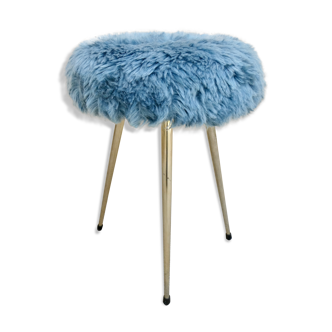 Tabouret tripode moumoute bleue années 60