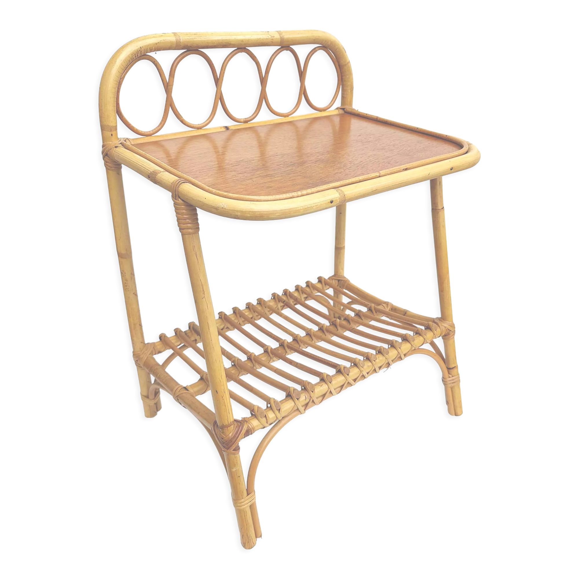 Vintage rattan bedside table 60s