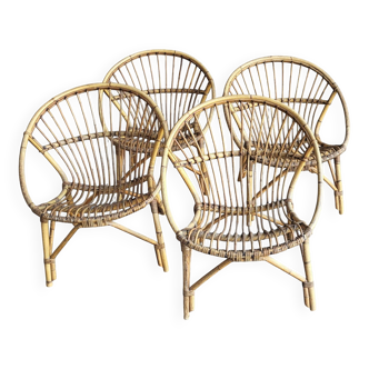 4 "shell" rattan armchairs from the 1960s