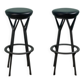 2 Yamakado designer swivel stools in black leather