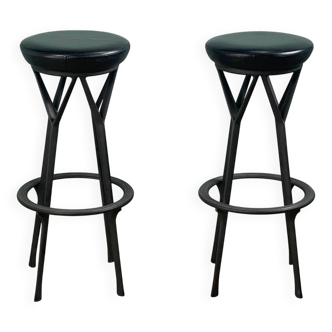 2 Yamakado designer swivel stools in black leather