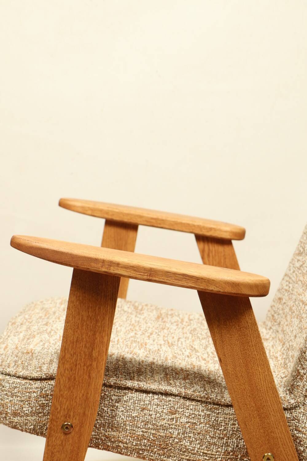 Vintage armchair brown granola oak wood design by Chierowski 366