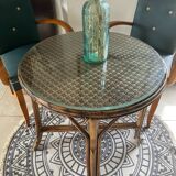 Rattan bistro table with glass top