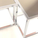 Pair of vintage cubic glass chrome metal side table with 1970 mirror glass tray