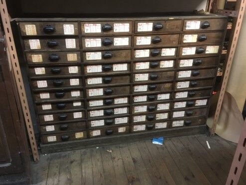 Craft furniture with 40 drawers and workshop shell handles