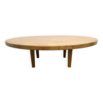 Table basse circulaire en chêne massif, circa 1960