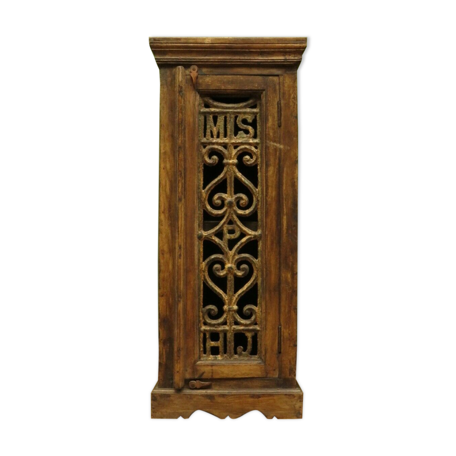 Vintage Indian Cabinet with Iron Railway Insert Door, Narrow Drinks Cabinet, No2