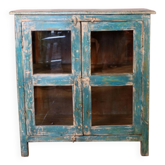 Antique Burmese teak sideboard with original blue and white patina