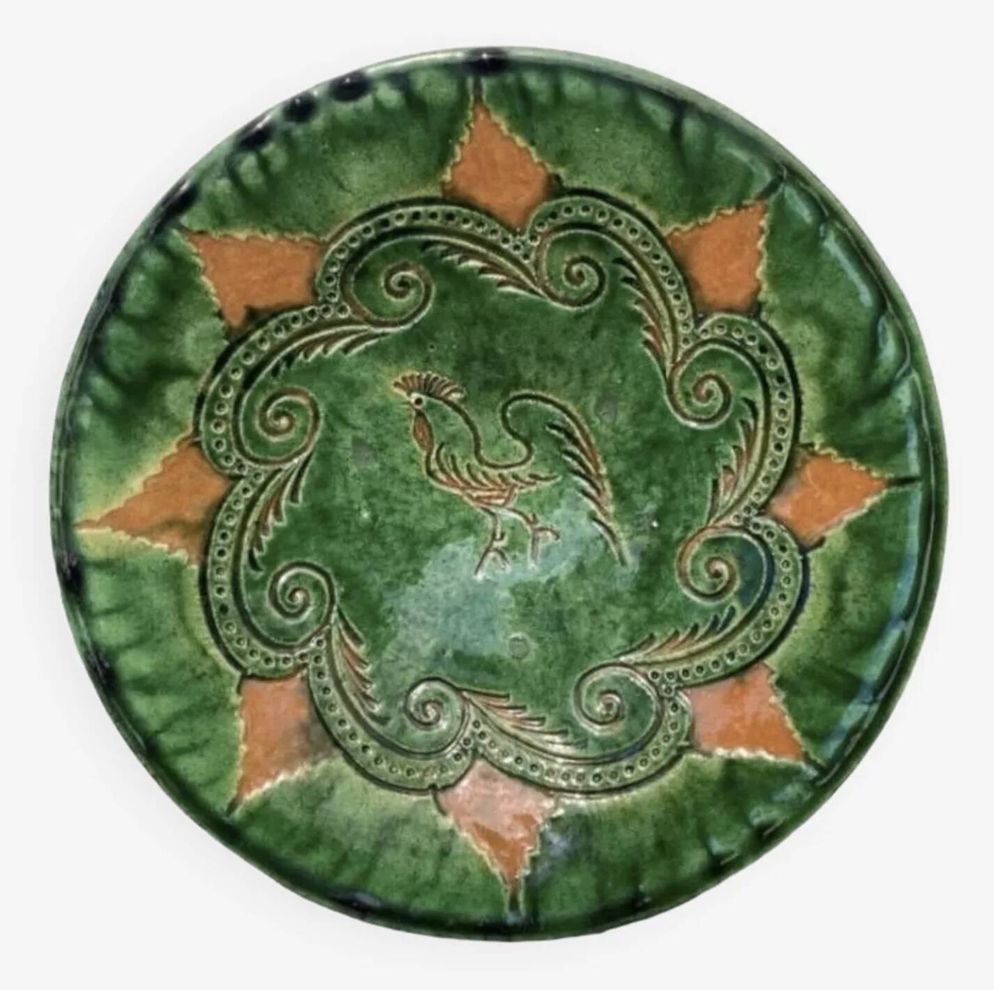 Large terracotta rooster salad bowl