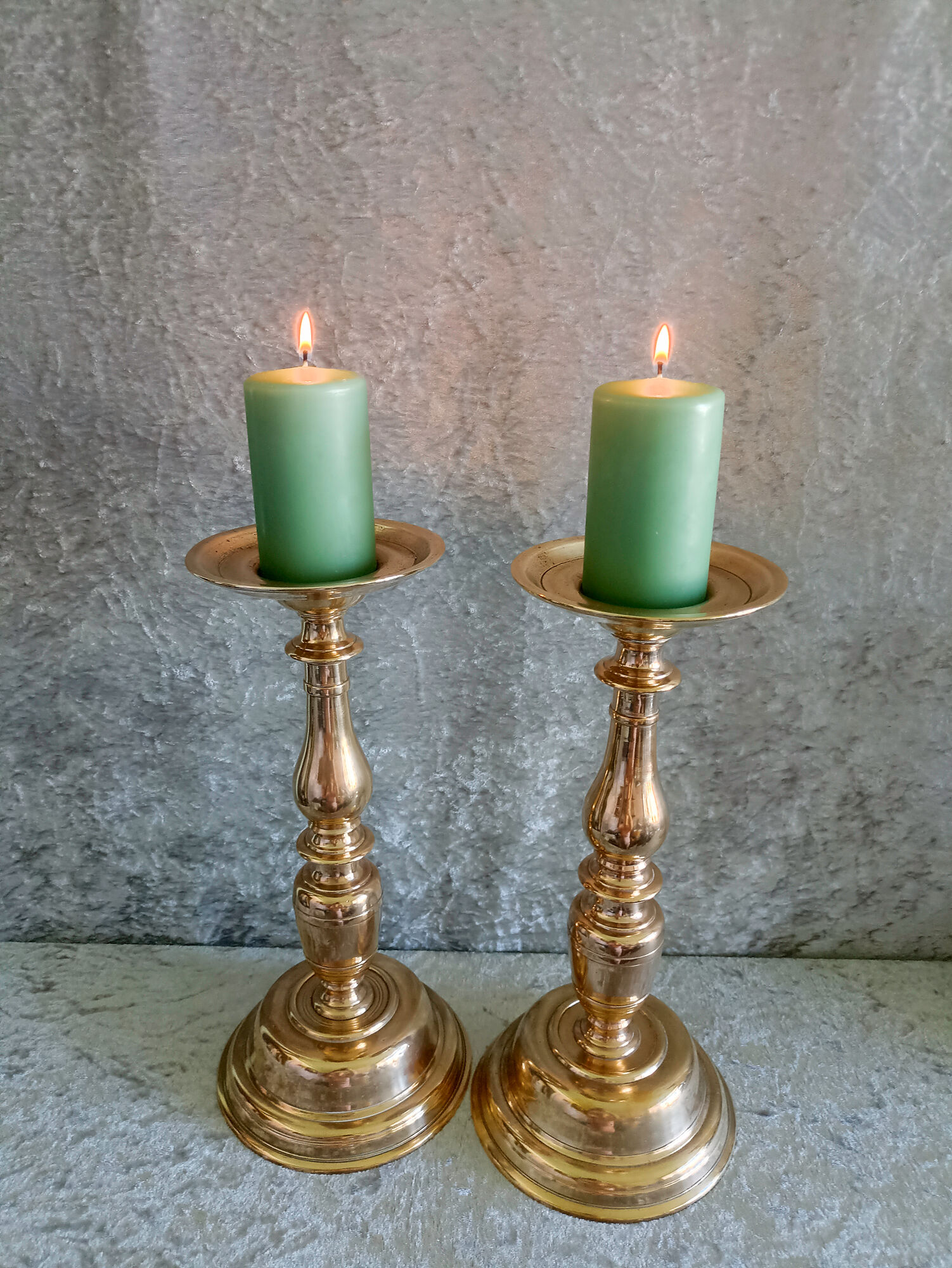 Pair of very large gilded bronze candlesticks