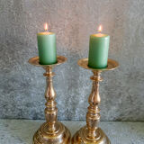 Pair of very large gilded bronze candlesticks