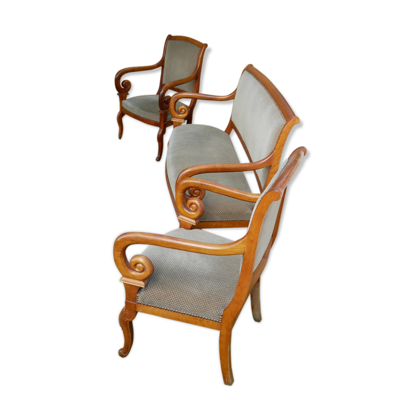 Sofa and 2 armchairs in wood and velvet with boudoirs empires