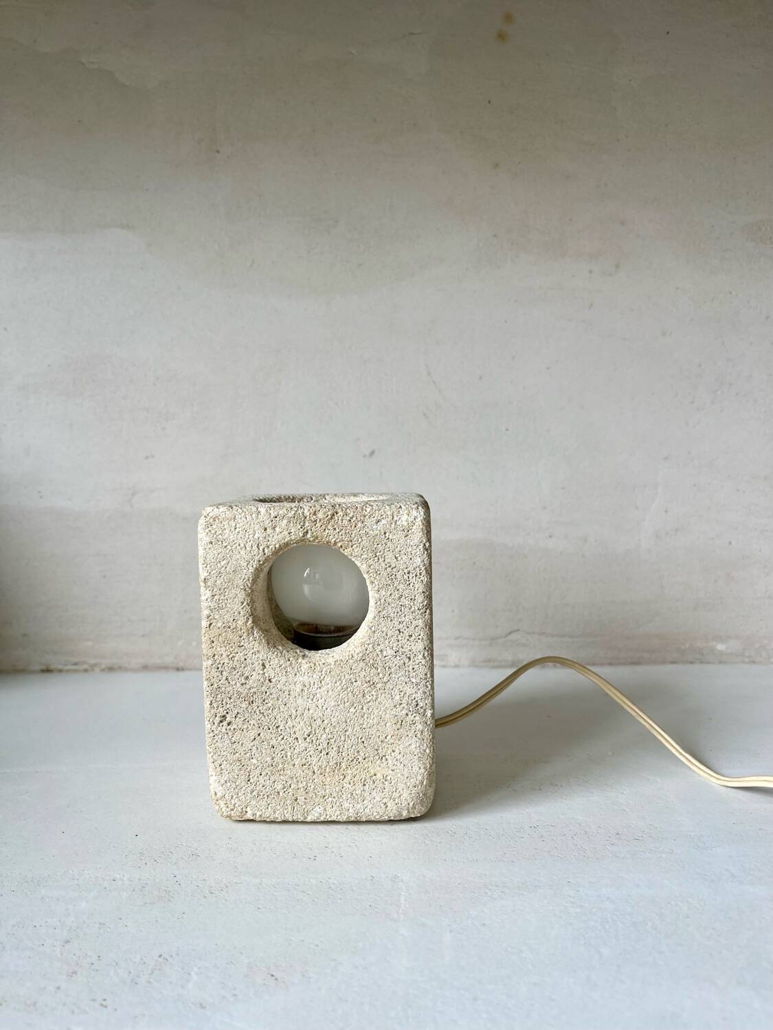 Brutalist stone sculpture lamp