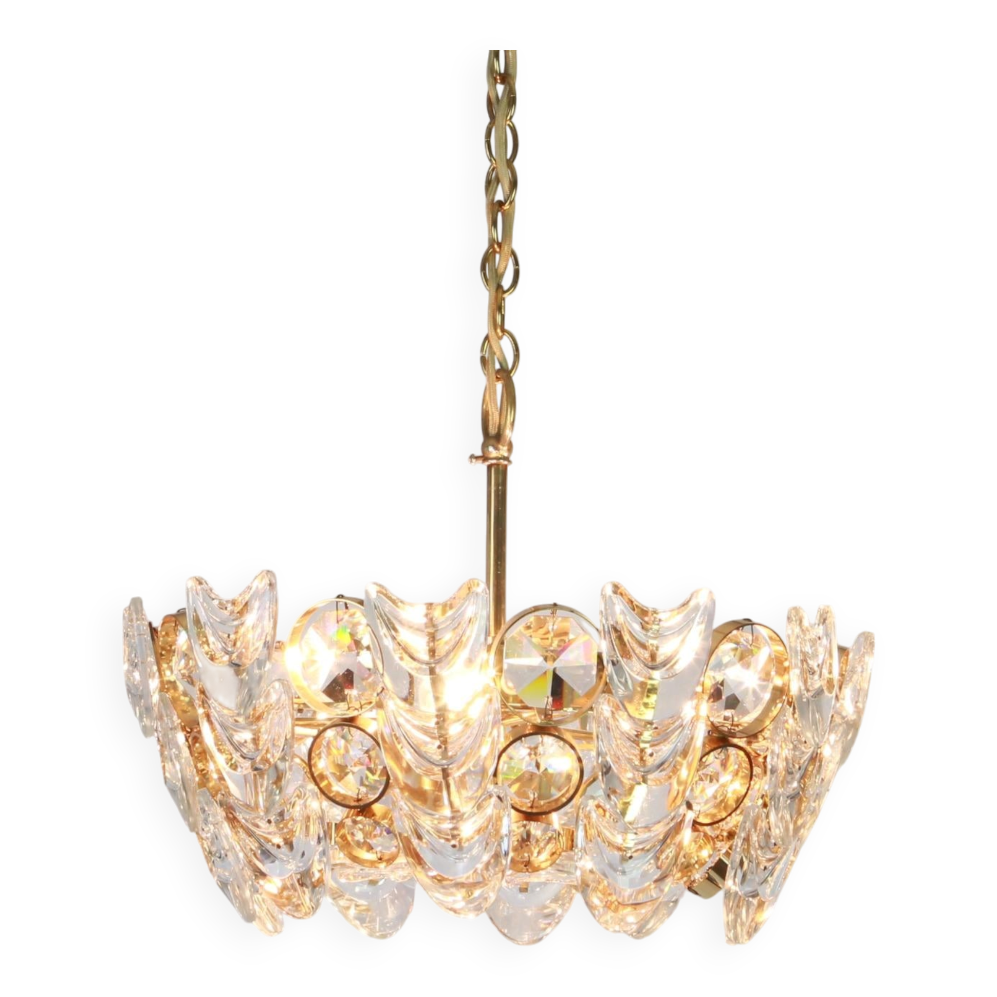 Small golden brass suspension with crystal glass inlay by Palwa, Germany, 1970s.