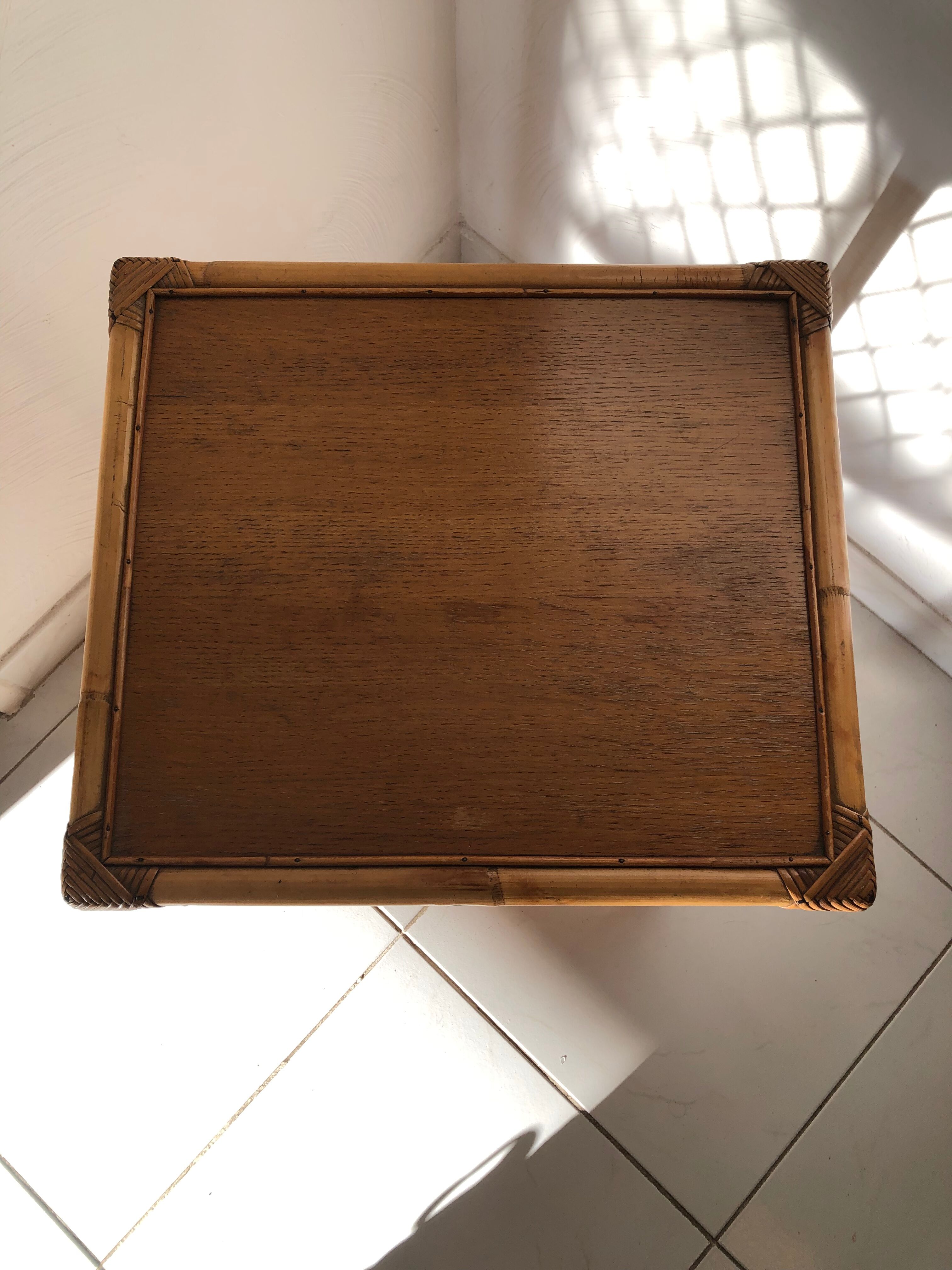 Rattan and bamboo side table