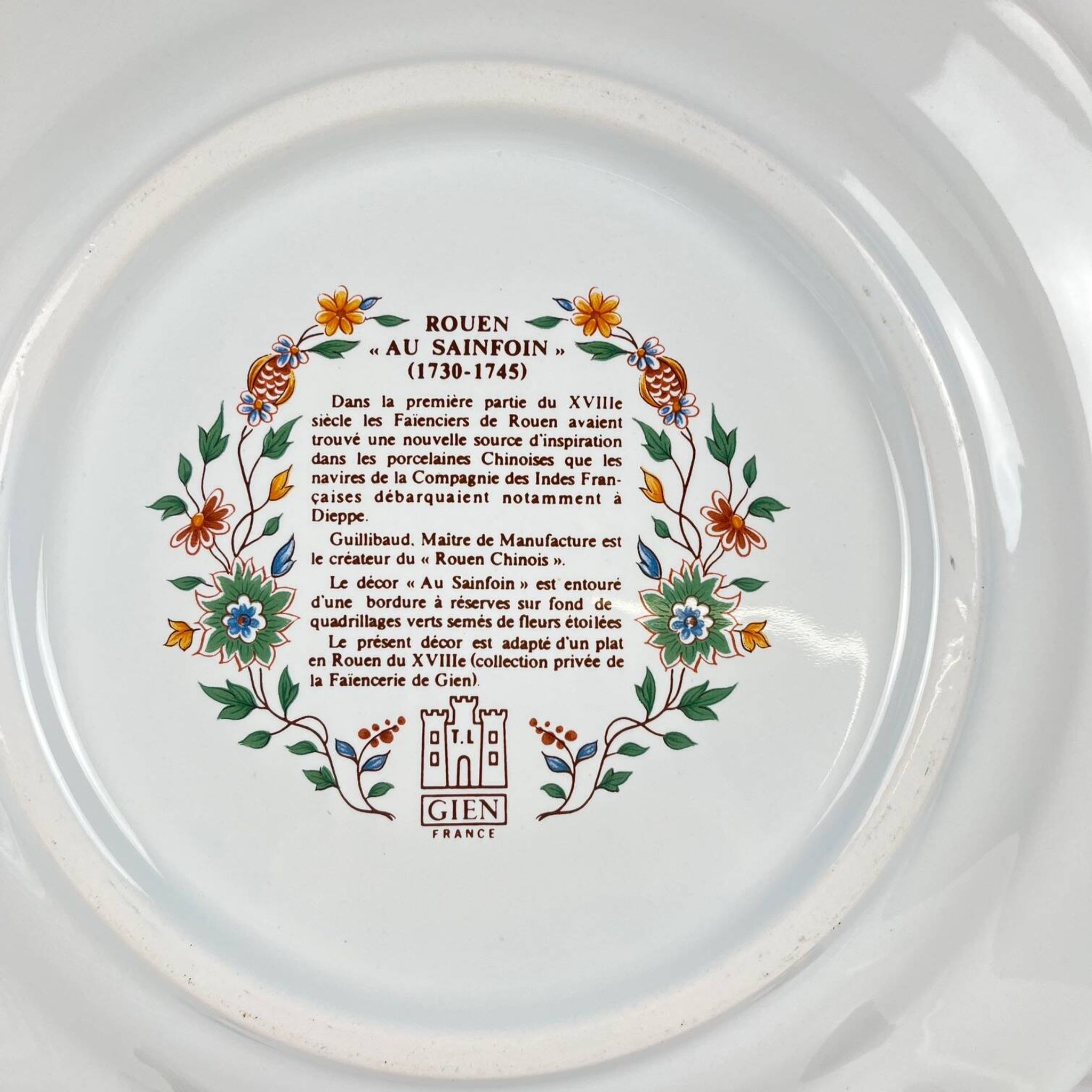 Set of 8 flat plates Gien model Rouen Sainfoin, 1990