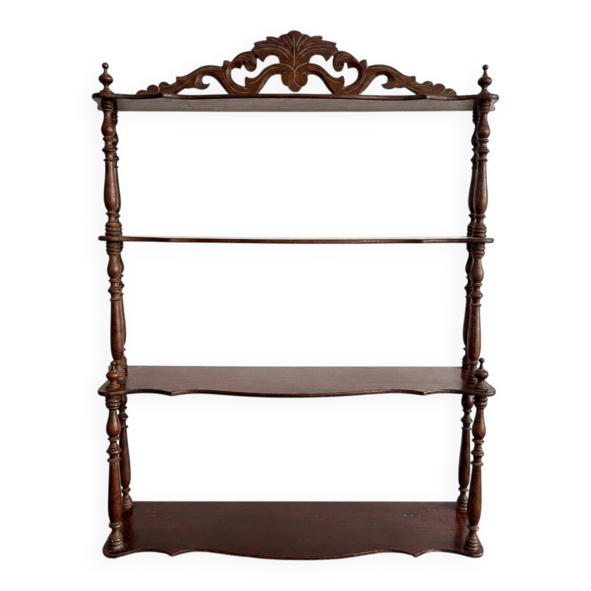 Large Napoleon III shelf in turned wood with a pediment.