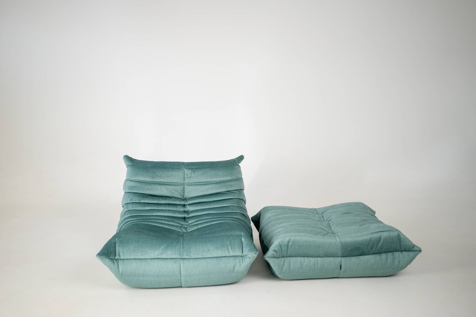 Togo set of armchair and pouf in mint velvet