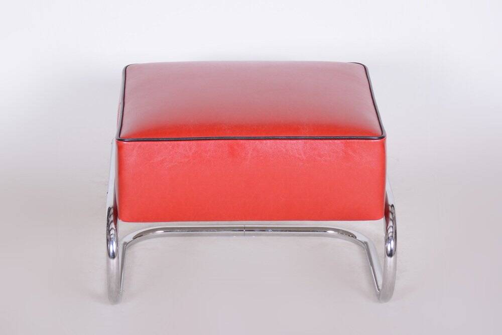Bauhaus Stool in Chrome and Leather attributed to R. Slezák, Czech, 1930s