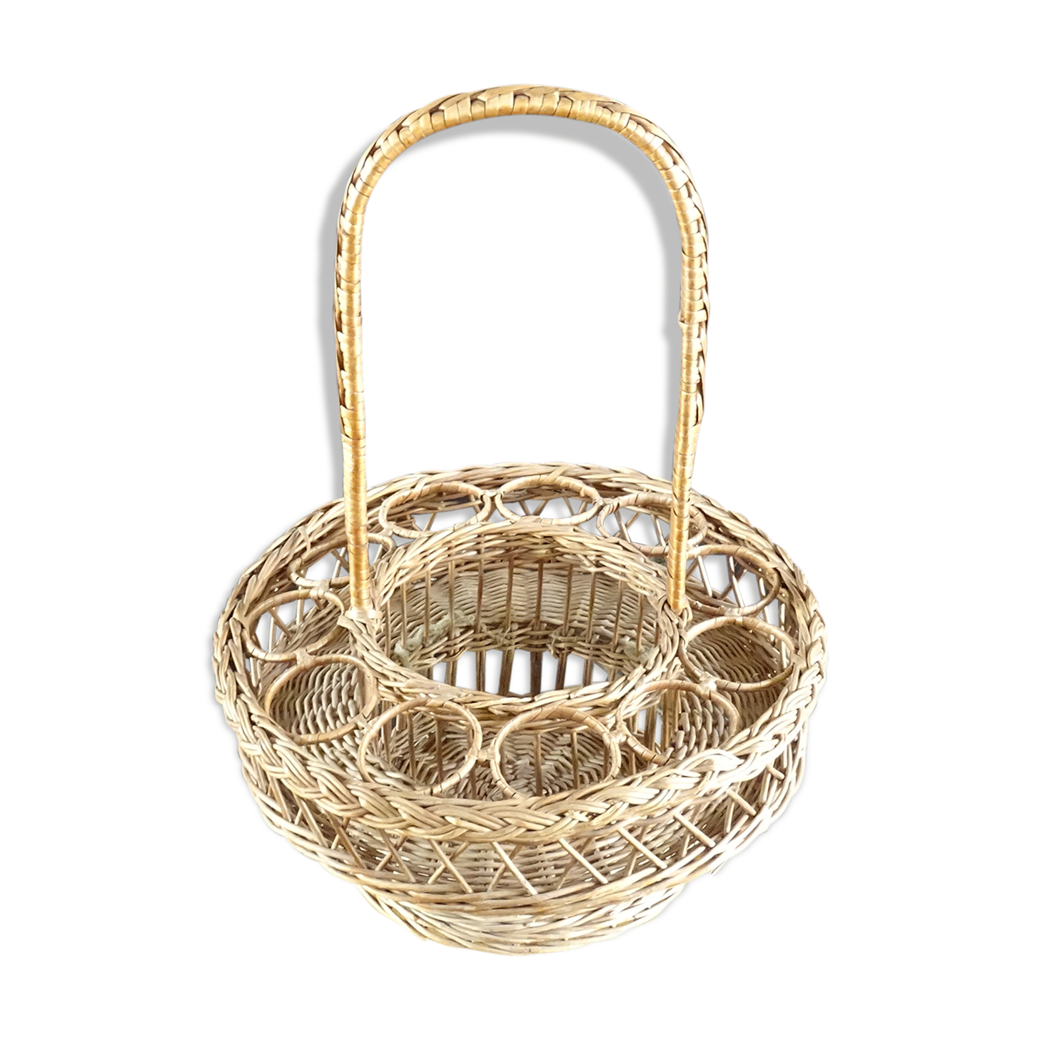 Vintage wicker bottle and glass holder